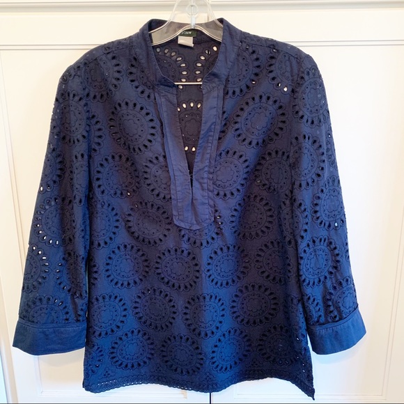 J. Crew Tops - J. Crew | Navy Floral Lace Tunic Top